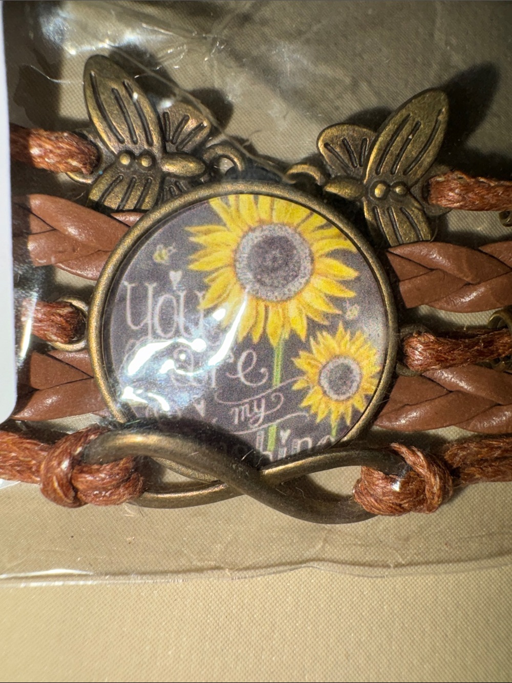 Sunflower Infinity Leather Bracelet - Brown